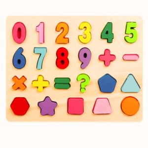 Wooden Numbers and Shapes Puzzle Board (Rainbow Learning Toy)
