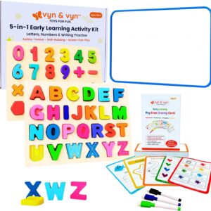 Wooden Alphabet and Numbers Puzzle with Whiteboard and Tracing Cards (Rainbow Learning Set)