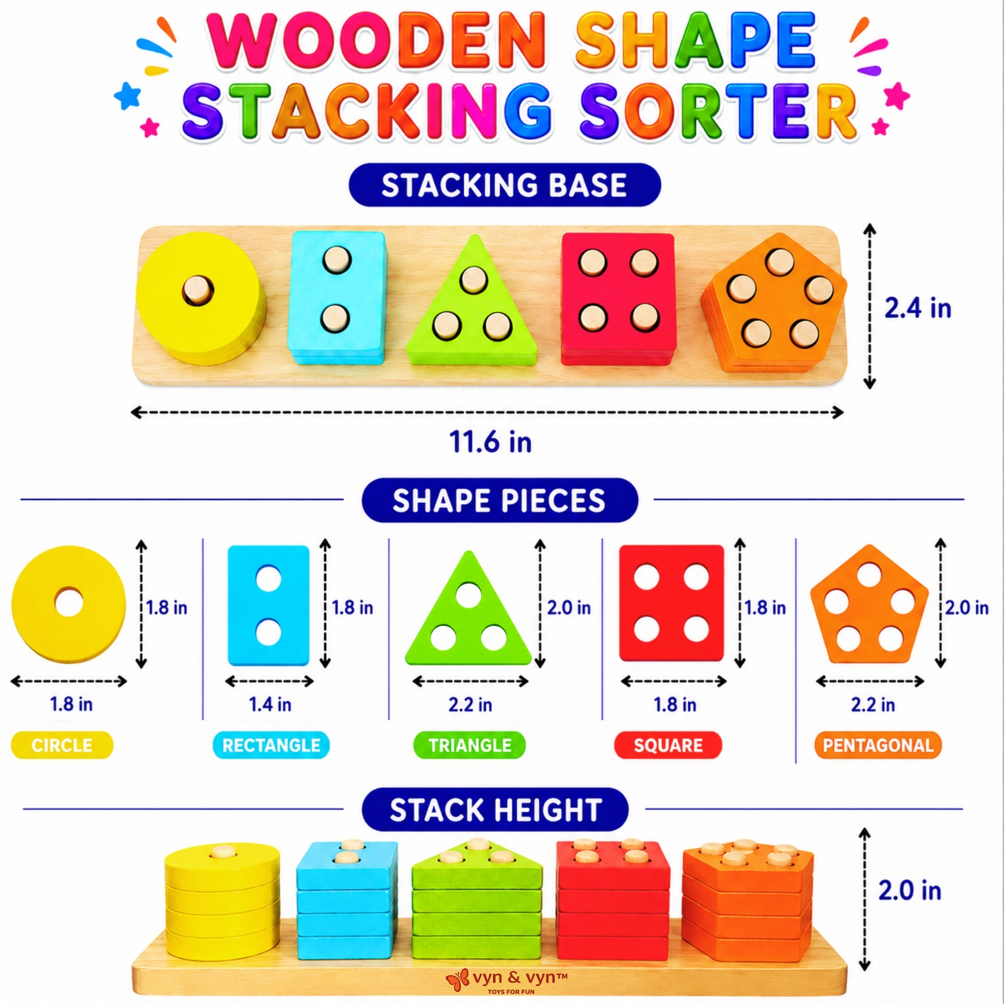 Wooden Sorting & Stacking Puzzle with Flash Cards (Early Learning Set) – Rainbow Color - Image 2