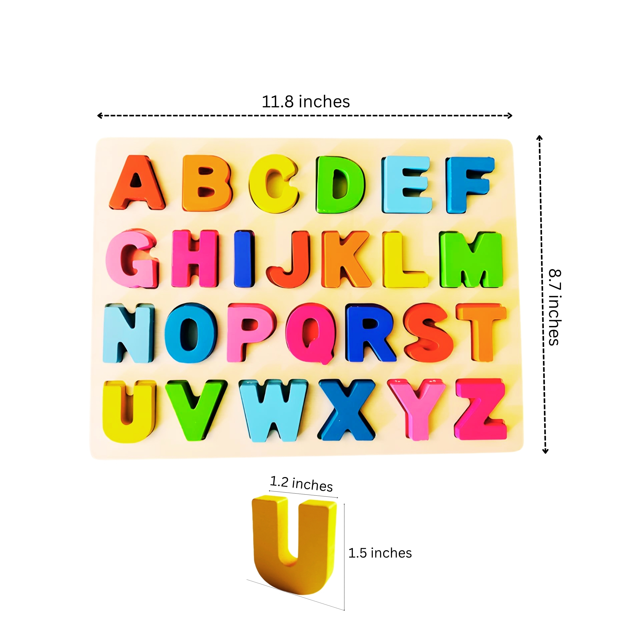 Wooden Alphabet Puzzle Board (A–Z Learning Toy) – Rainbow Color - Image 2