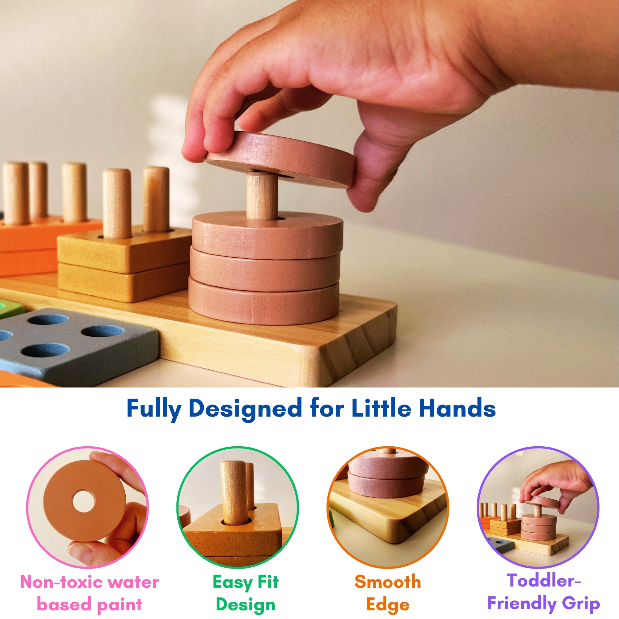 Wooden Shape Sorting and Stacking Puzzle with Flash Cards (Early Learning Set) – Multicolor - Image 8