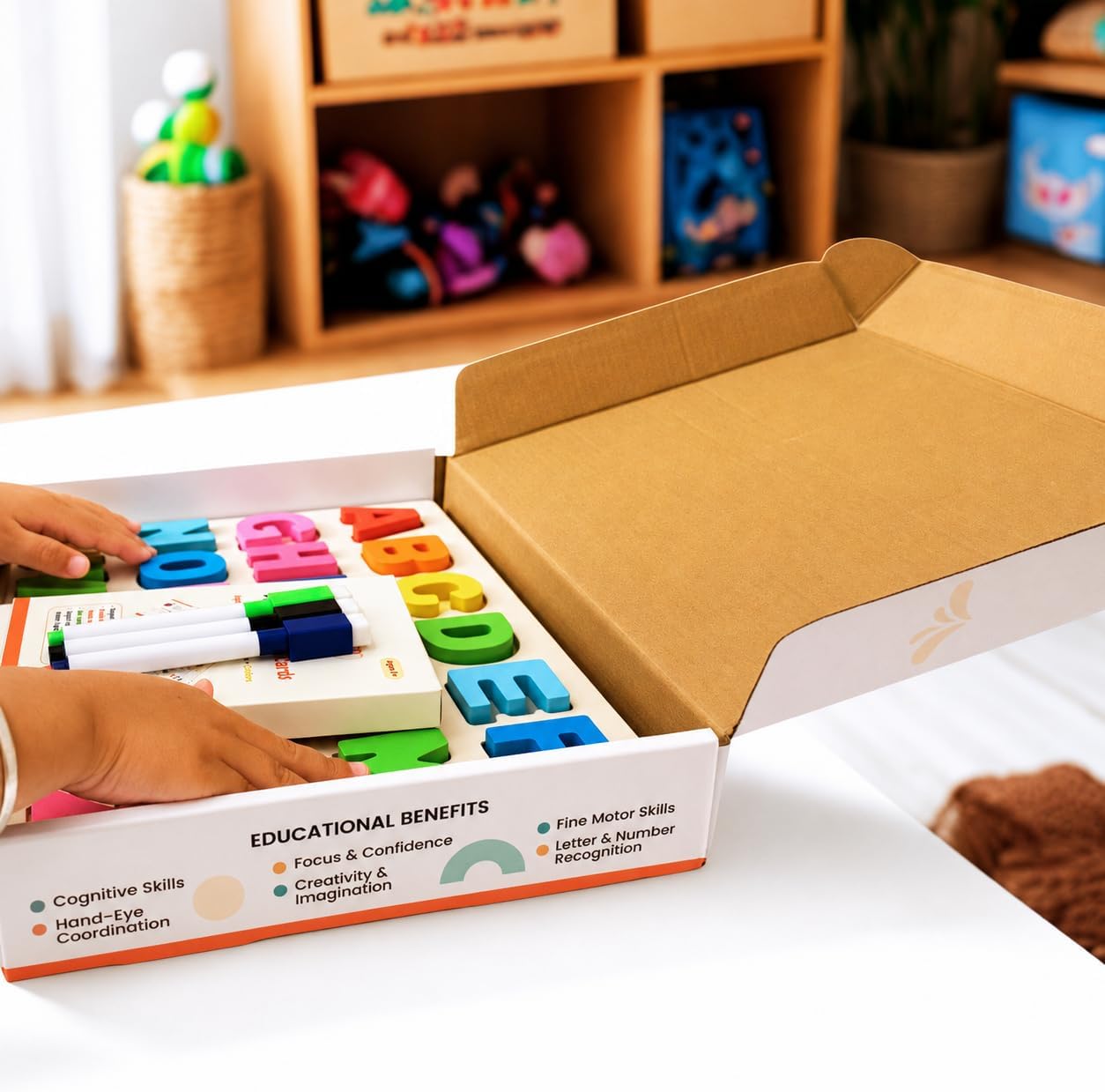 Wooden Alphabet and Numbers Puzzle with Whiteboard and Tracing Cards (Rainbow Learning Set) - Image 8