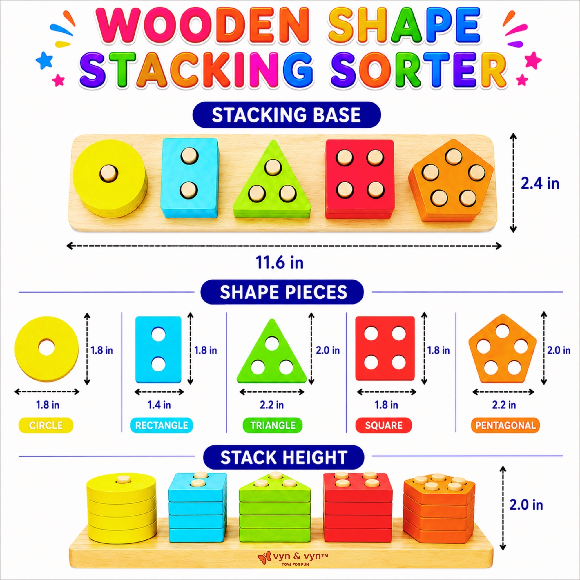 Wooden Sorting & Stacking Puzzle with Flash Cards (Early Learning Set) – Rainbow Color - Image 4