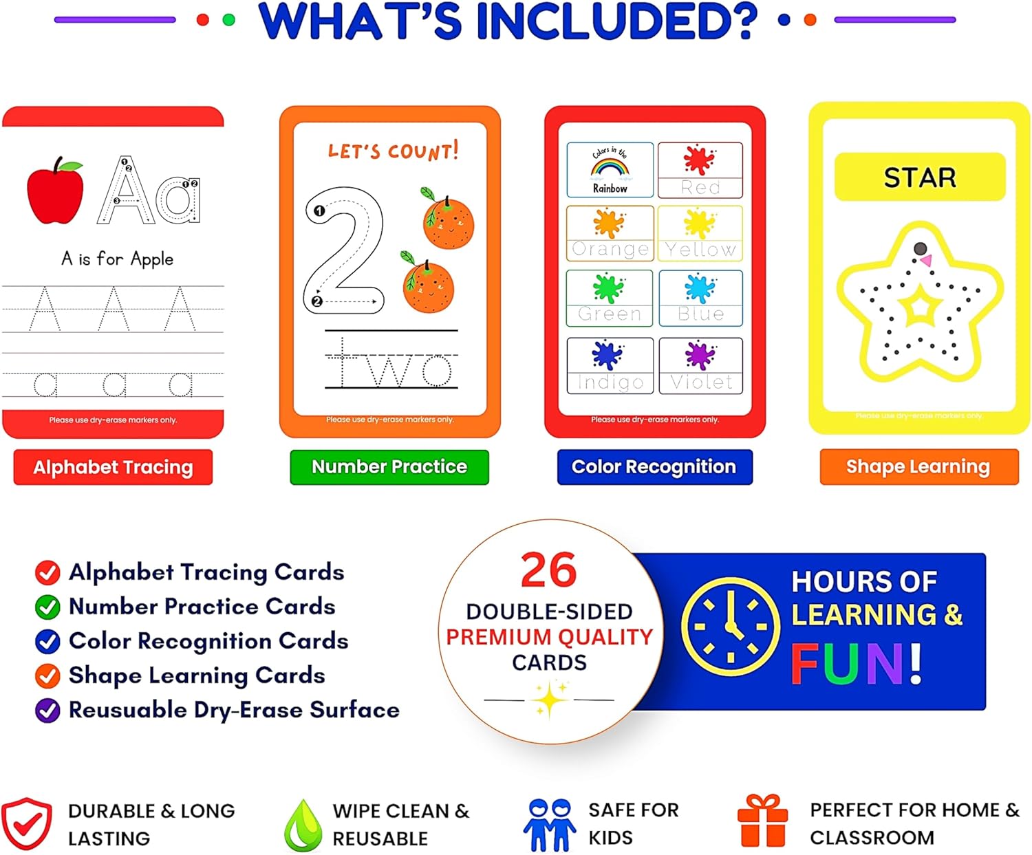 Dry Erase Tracing Cards for Kids (26 Double-Sided Cards, 5.9 x 3.9 Inches, Glossy Reusable Surface) - Image 4